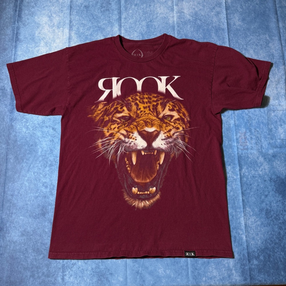 Streetwear Rook Roaring Tiger Graphic Burgundy T-Shirt Large